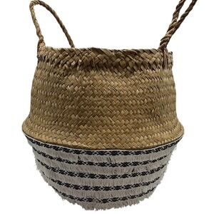 Boho belly Fringe  Seagrass Basket Tote Bag Storage Decor